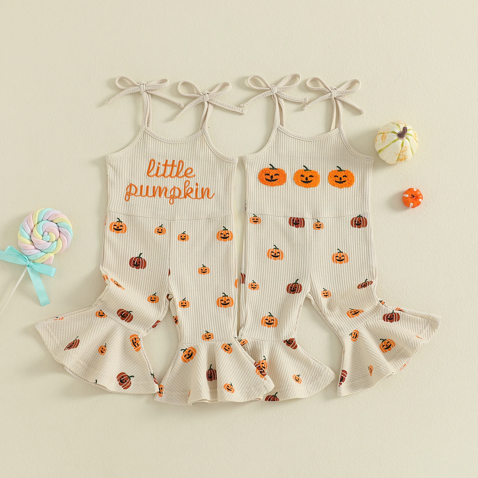 Pumpkin Print Girl Overalls 1