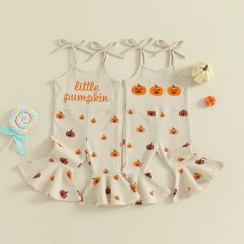 Pumpkin Print Girl Overalls 1