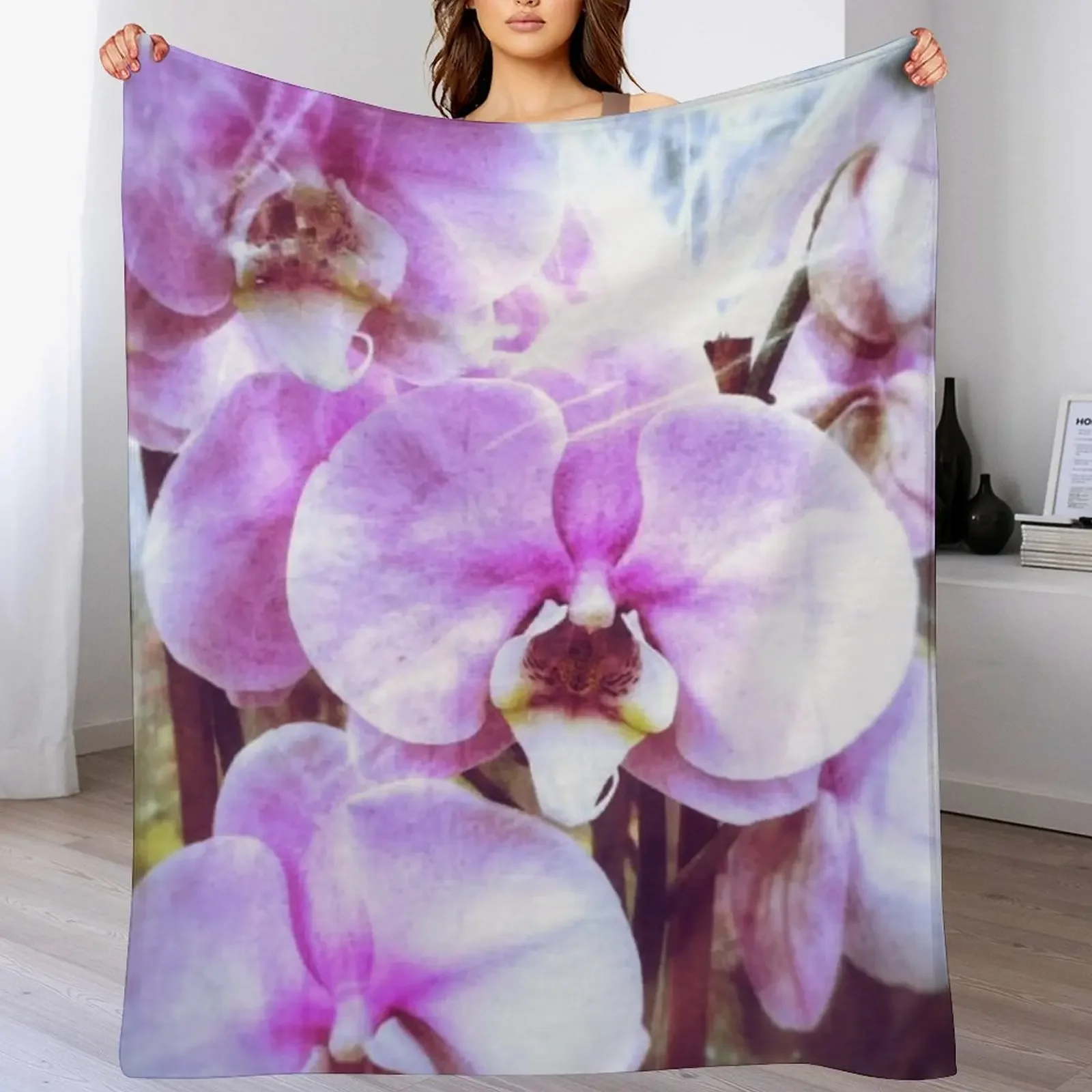 

Purple or Pink Orchids Throw Blanket Sofa Quilt Winter beds Picnic Decorative Sofas Blankets