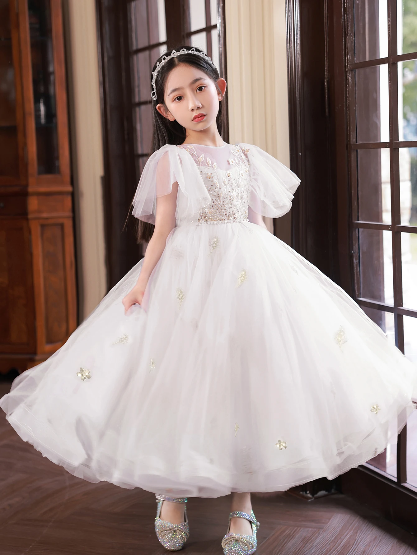 الأطفال الكرة أثواب تنورة طويلة حزب اللباس الزهور الملابس للفتيات حفل زفاف فستان من الشاش