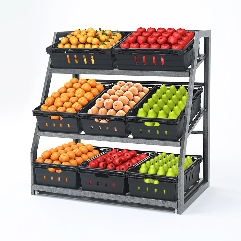 Fruit shelf display rack Supermarket convenience store fruit and vegetable rack stepped three-layer vegetable rack Baiguoyuan fr