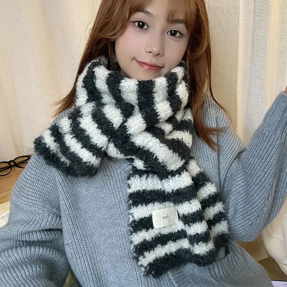 Korean Warm Striped Knitted Scarf Women Winter 2024 New All-Match High-Grade Wool Warm Christmas And New Year Gift