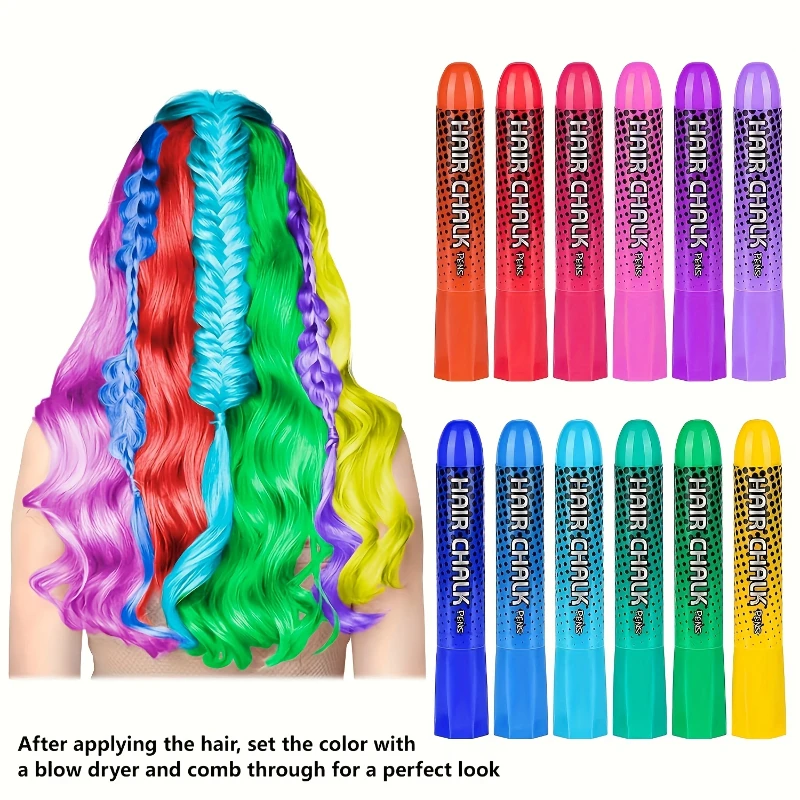12-Farben-Haarkreide-Stift-Set, Haarkreide-Kamm, temporärer waschbarer Haarfarb-Farbstoff auf Wasserbasis, Haarfärbestift für Halloween, Cosplay