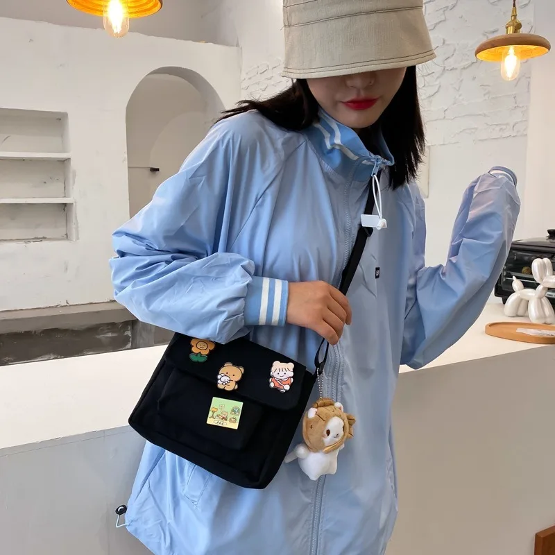 Bolso pequeño de lona para mujer, bolsa Diagonal Harajuku japonés, bolso de hombro para estudiante salvaje, novedad de 2023