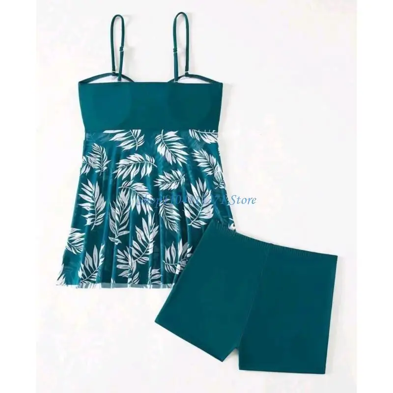 P9FC Women Two Pieces Bathing Suit Swimwears Set Tummy Control TankiniSwimsuit with Boyshort, Highly Waist Swimwears