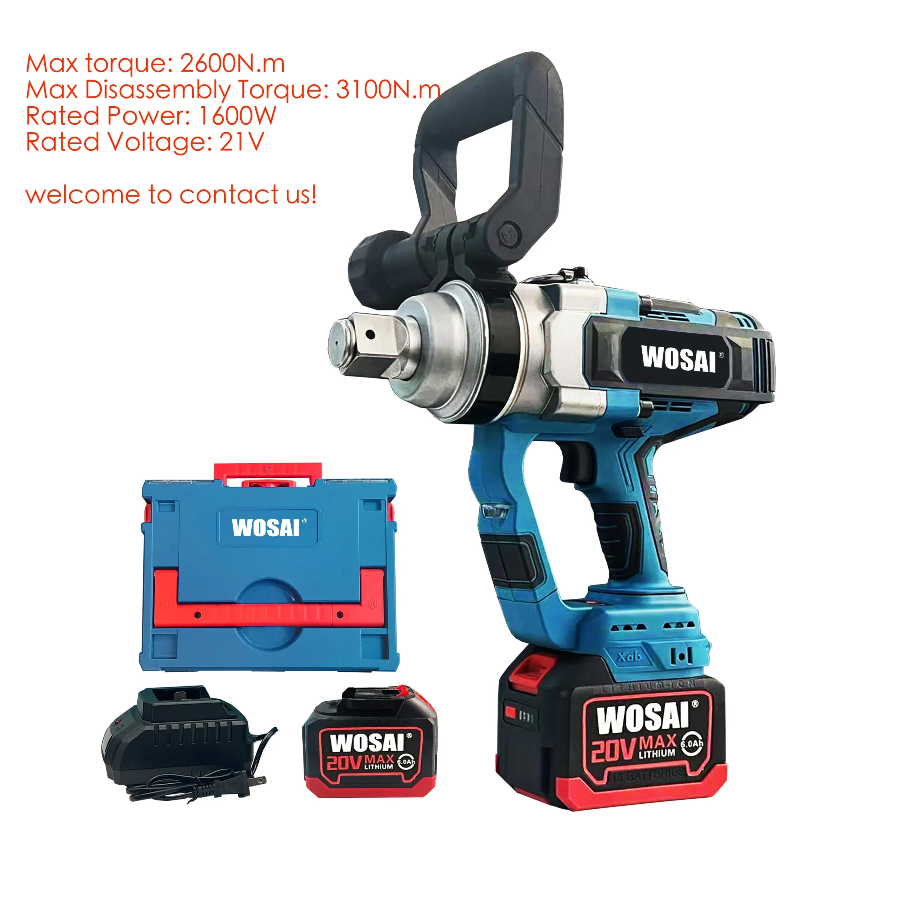 WOSAI cle a choc electrique power wrenches High Torque Electric Brushless Cordless Impact Wrench 3100N.m  and  20V and 1850 rpm