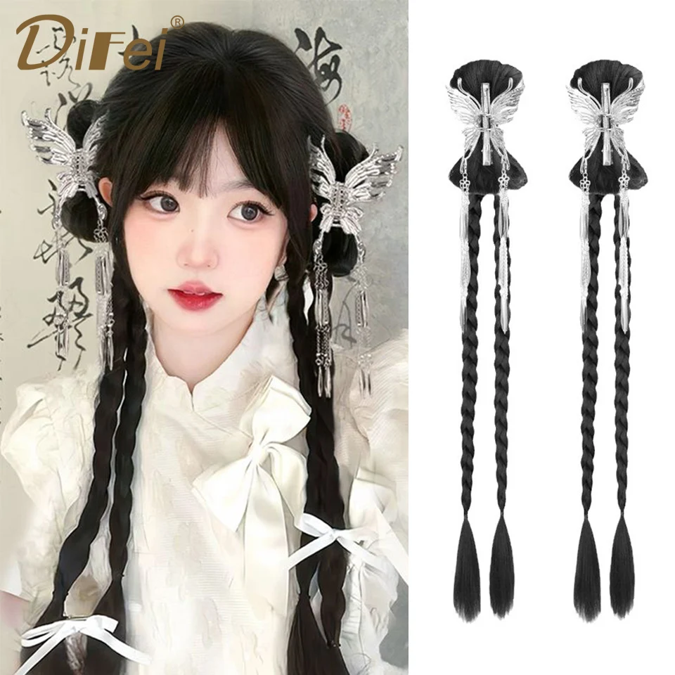 DIFEI Butterfly Claw Clip Braid Synthetic Wig Braid Female Ponytail Catch Clip Bow Braided Hair Hraided Natural Fake Ponytail