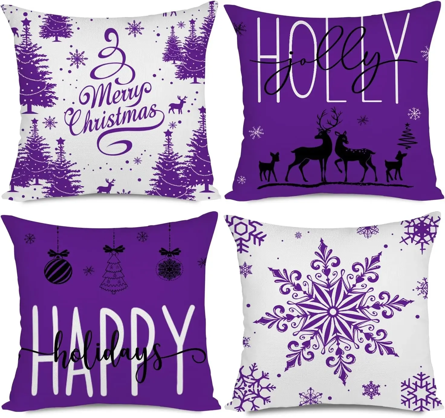 

Purple Christmas Pillow Covers Christmas Decorations Happy Holidays Holly Jolly Snowflake Decor Cushion Cover for Couch Sofa