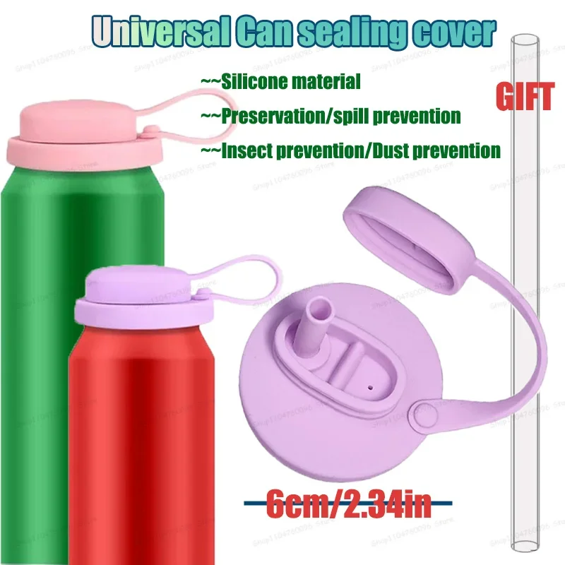 Silicone Soda Can Lids With Straws Reusable Anti-spill Beverage Topper Protect Can Lid For Soda Beer Juice Drink Universal Lid