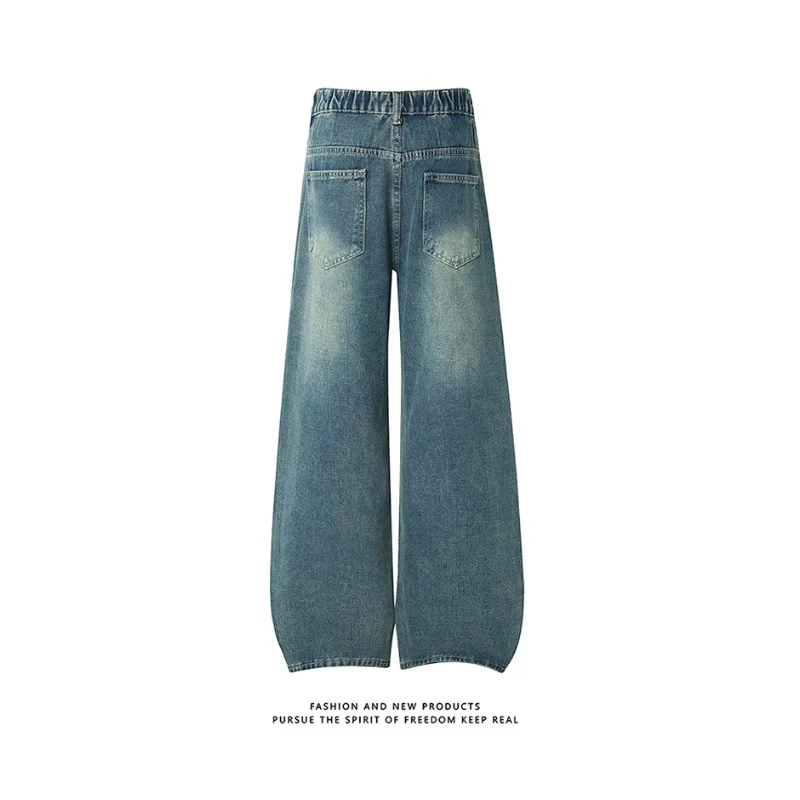 Men New Light Blue Jeans Fashion Trendy Loose Straight Leg Denim Pants Casual Daily Versatile Streetwear Long Trousers