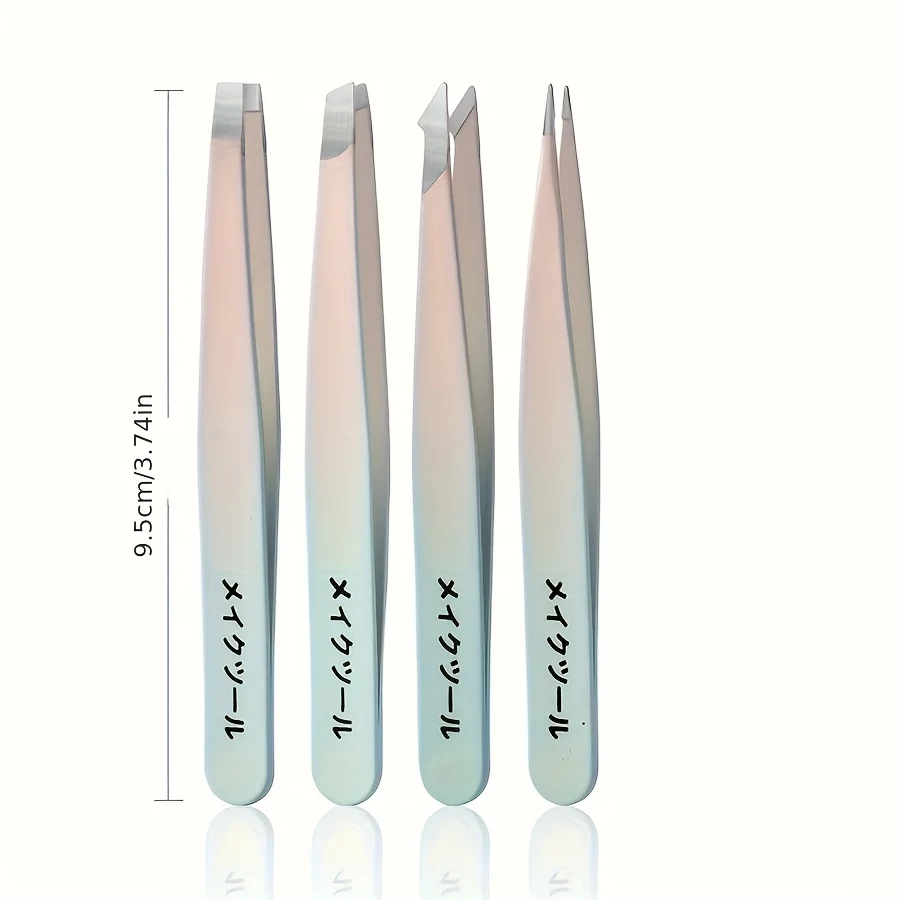 4pcs Stainless Steel Tweezers Set with Mirror Box  Professional Eyebrow Facial Hair Eyelash Grafting Tweezers Christmas Gift