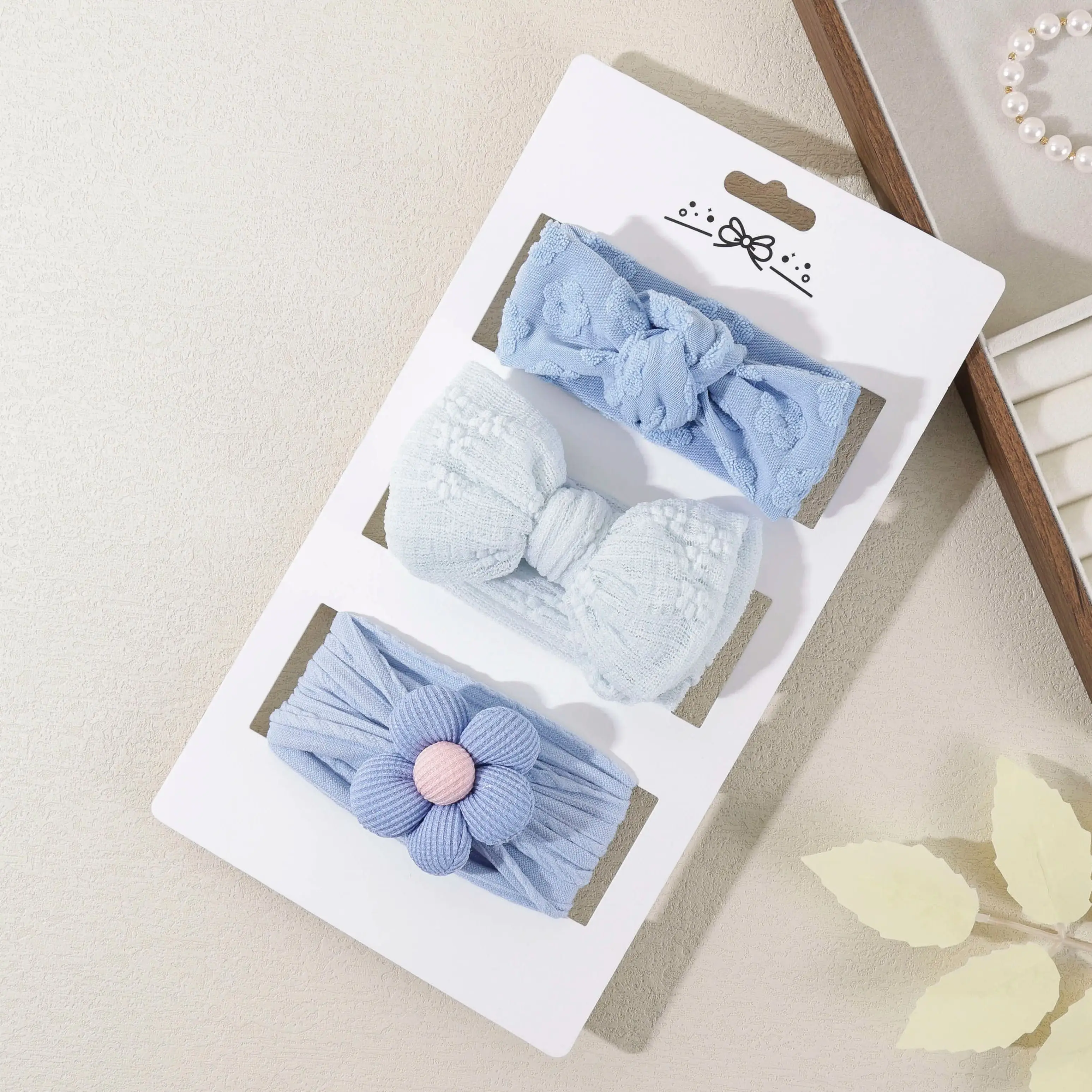 3Pcs/Set Baby Headbands Blue Bow Flower Children's Hair Bands Infant Soft High Elastic Headdress Boys Girls Hair Accessories