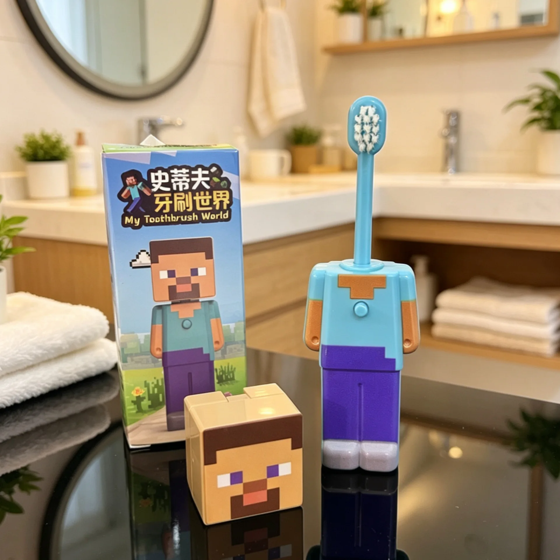 Anime my world Scalable Toothbrush Cute MC Figures Transformable Soft Bristled Toothbrush Fine Bristled Gifts view 3