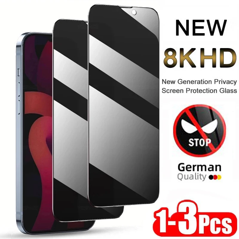 

1-3Pcs 9H Privacy Tempered Glass For iPhone X XR XS 11 12 13 mini 14 15 16 Pro Max SE 7 8 Plus Anti Spy Peeping Screen Protector