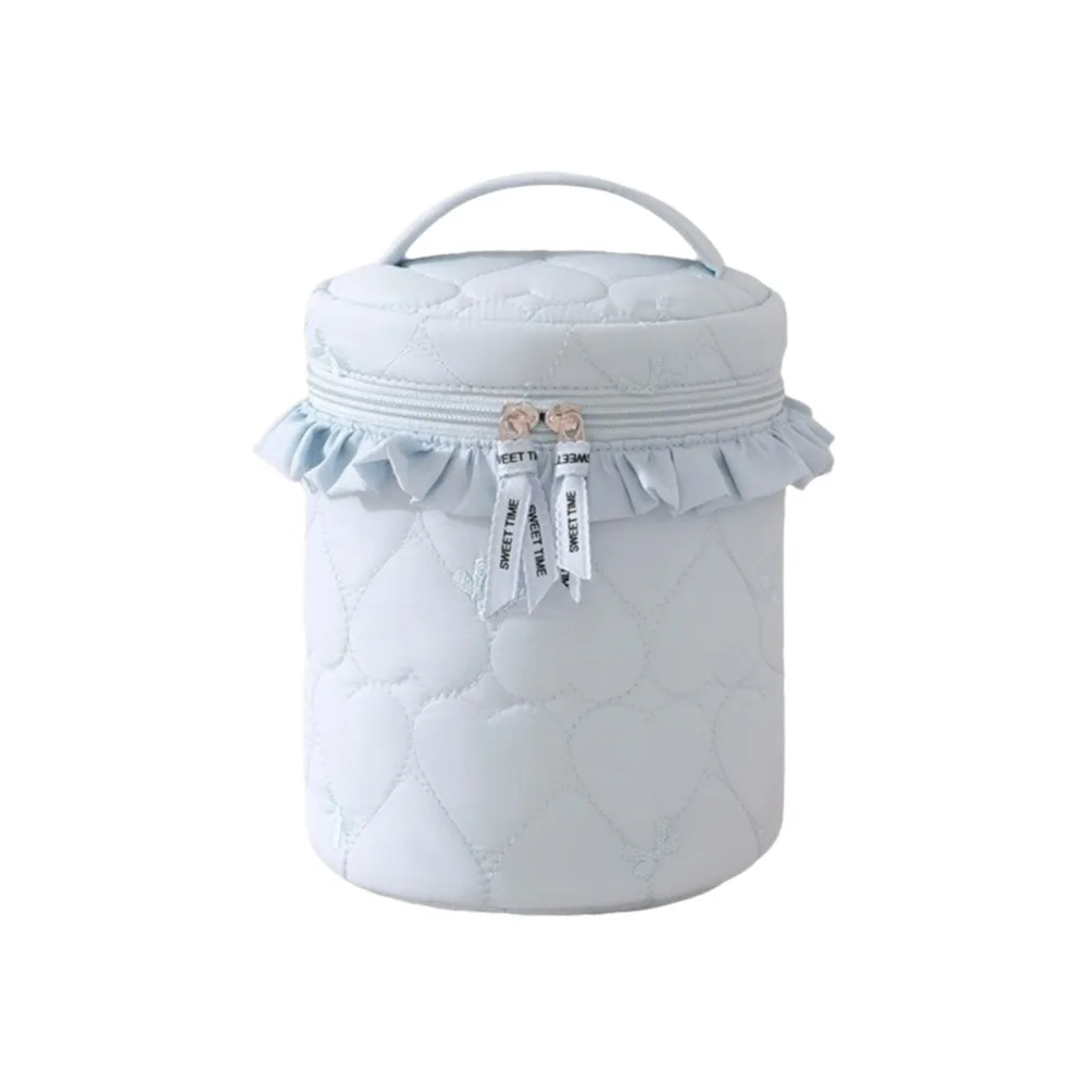 Love Pattern Cosmetic Organizer Bag Cylindrical Shape Multi-Pocket Toiletries Bag Candy-Colored Large Capacity Makeup Bag Travel