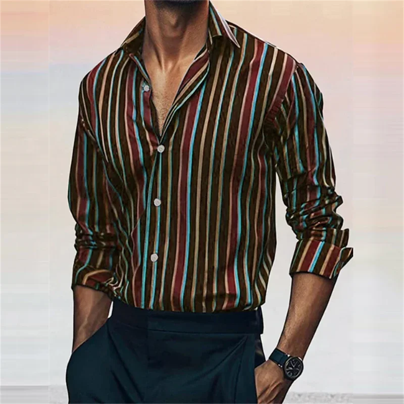 

Men's casual striped plaid lines are soft and comfortable 2024 spring and summer new button fashion design