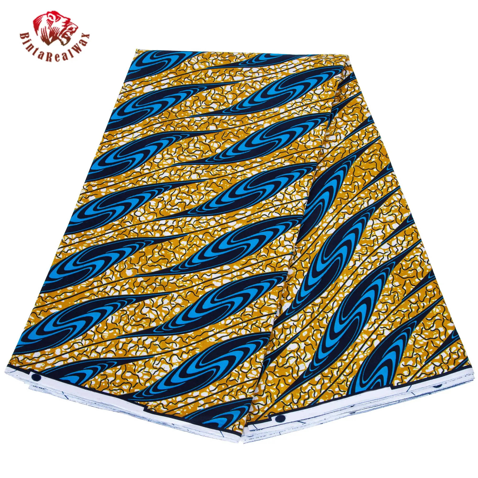 

Vibrant Blue & Yellow Wave Design African Wax Print Fabric, 100% Cotton Ankara Material for Fashion Dresses 24FS1607