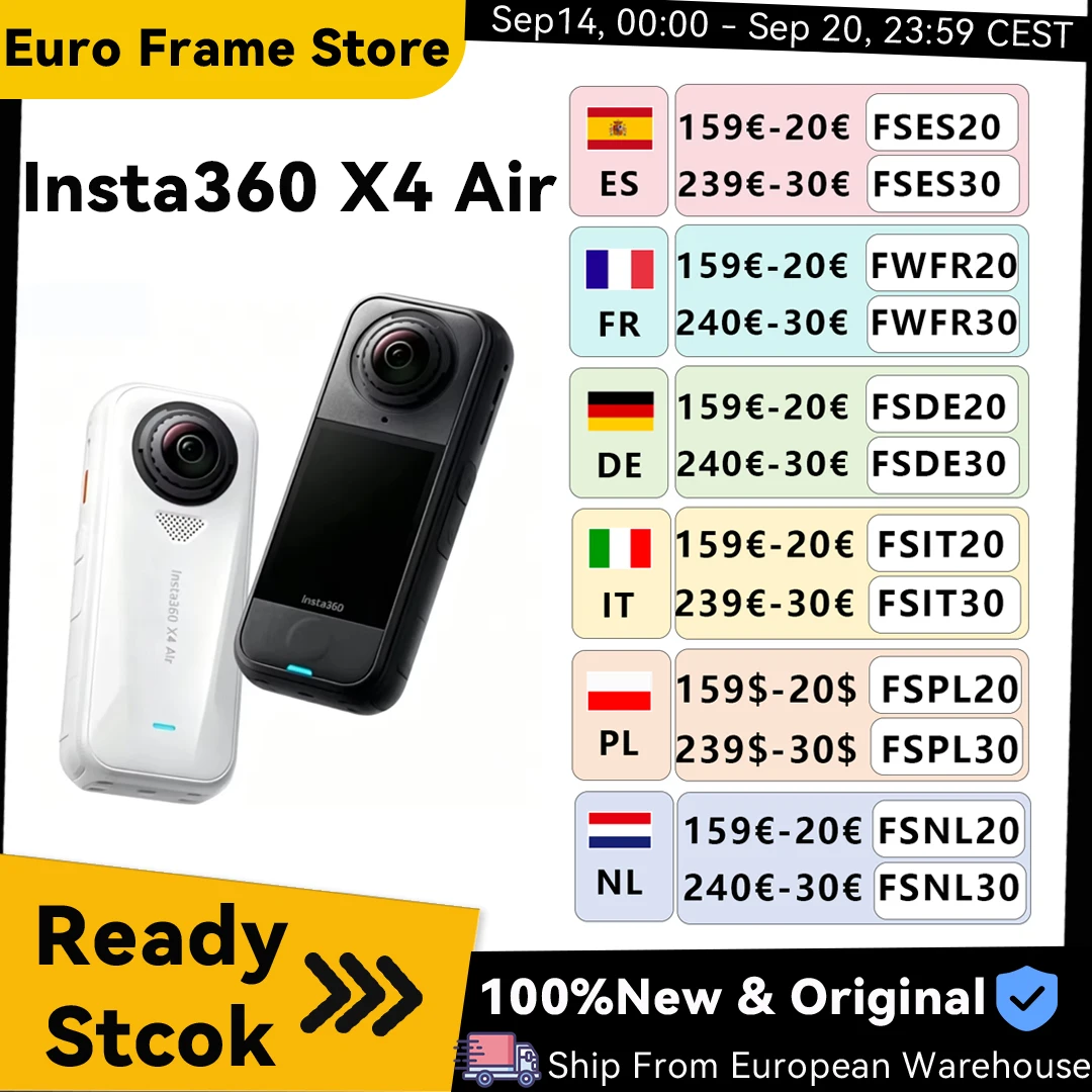Cámara de Acción Insta360 X4 Air / X4 - Cámara 8K de 360 Grados, Ligera (165g), Efecto de Poste Invisible, Parabrisas Integrado, X4 Air
