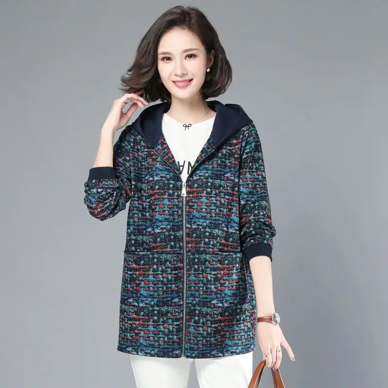 Cappotto mamma di grandi dimensioni Jaet Sottile Faionable Primavera Autunno Indossare Cardigan aperto con cerniera da donna con cappuccio Coreano Sle Loose Fit