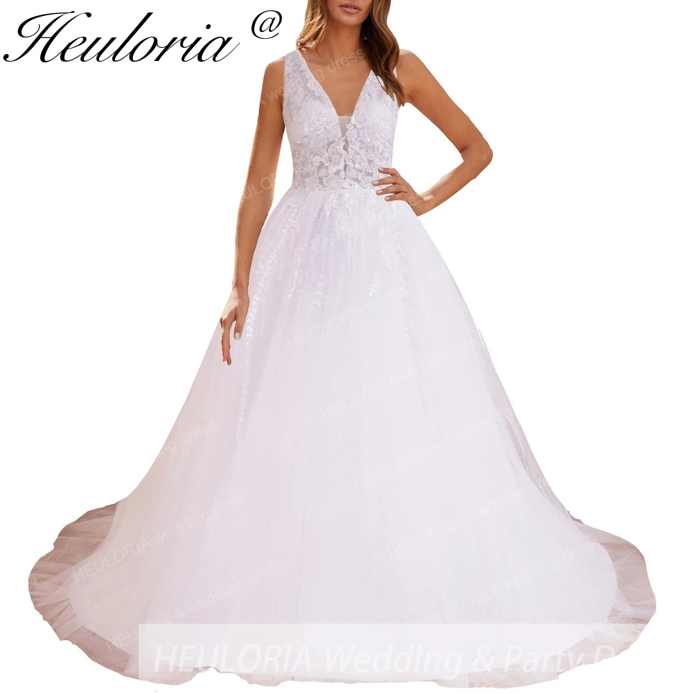 

HEULORIA Boho Wedding Dress V neck lace beading bride dress plus size robe de mariee A line Wedding Gown