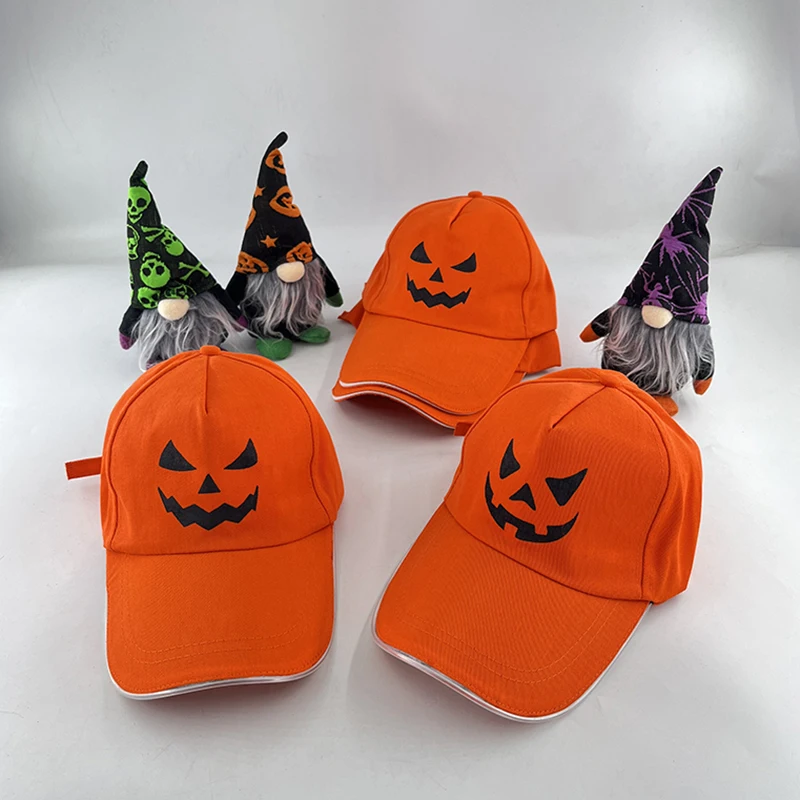 Halloween LED Glow Cap Demon Pumpkin Party Hat with LED Light Outdoor Sport Sunshade Baseball Cap Casual Adjustable Hat