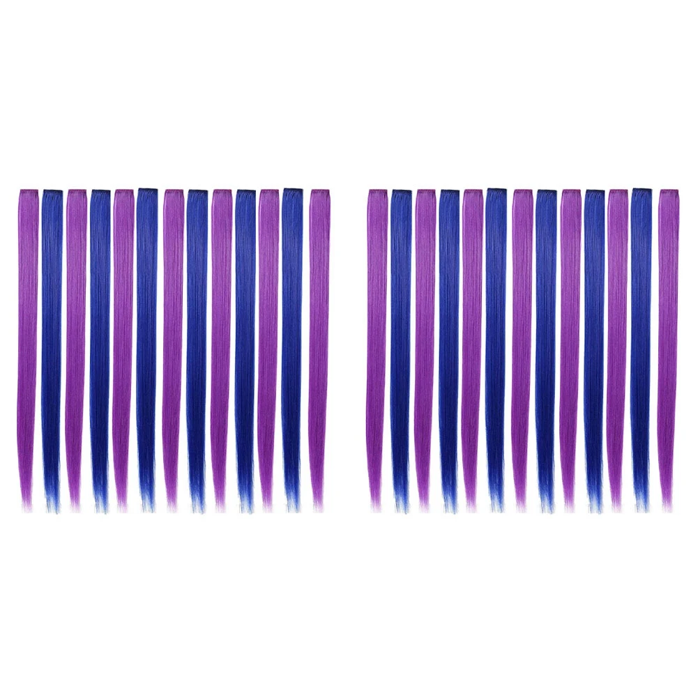 26 Pcs Colored Party Highlights Colorful Clip In Hair Extensions 55Cm Straight Synthetic Hairpieces, Purple + Blue