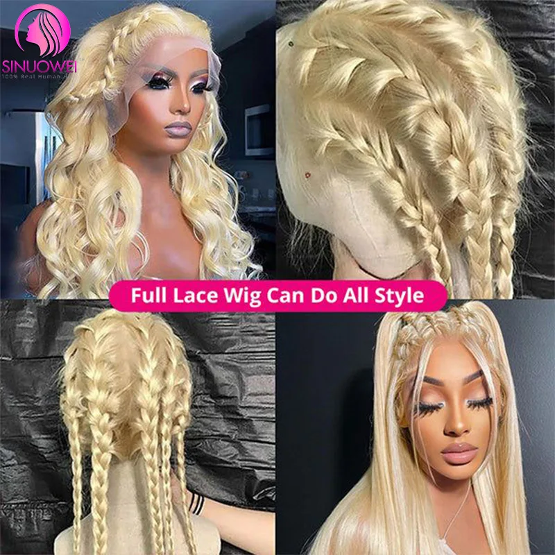 613 Blonde Full Lace Straight Human Hair Wigs Pre Plucked Lace Frontal Human Hair 180% Density Straight Blonde Lace Front Wigs