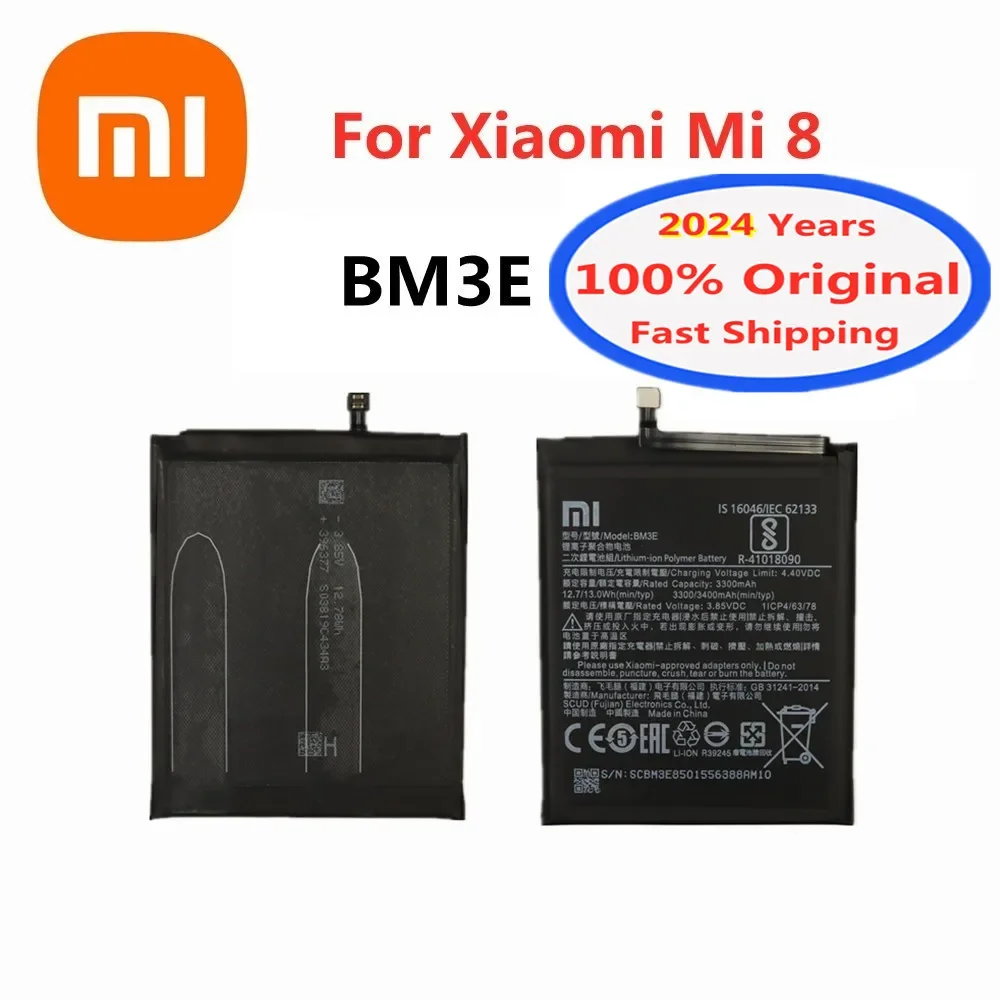 

2024 Years Original Xiao mi BM3E Phone Battery For Xiaomi Mi 8 Mi8 M8 M 8 3400mAh High Capacity Replacement Batteries Bateria