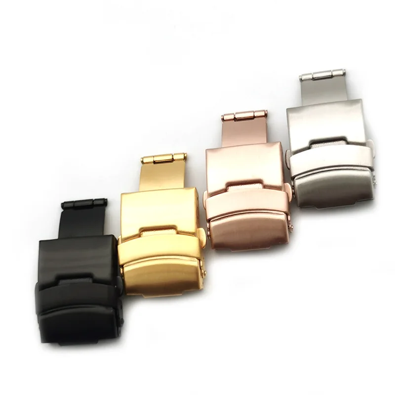 16mm 18mm 20mm 22mm 24mm Stainless Steel Solid Double Push Button Fold Watch Buckle Butterfly Deployment Clasp Watch Accessories