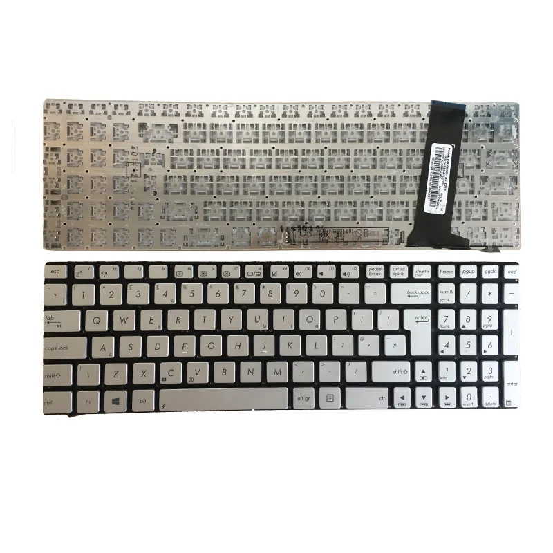 UK Laptop Keyboard for ASUS N56 N56V N76 N76V N76VB N76VJ N76VM N76VZ U500VZ N56VV N56VZ U500VZ U500 U500V Silver Keyboard