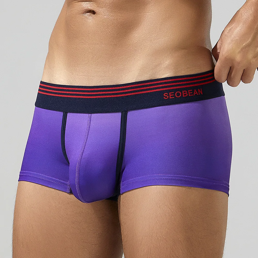 503005   กางเกงบ็อกเซอร์ผ้าไหมน้ําแข็งสําหรับผู้ชาย SEOBEAN พิมพ์บางเฉียบ ชุดชั้นในระบายอากาศเซ็กซี่เอวกลาง-ต่ํา – ฤดูร้อน 240202