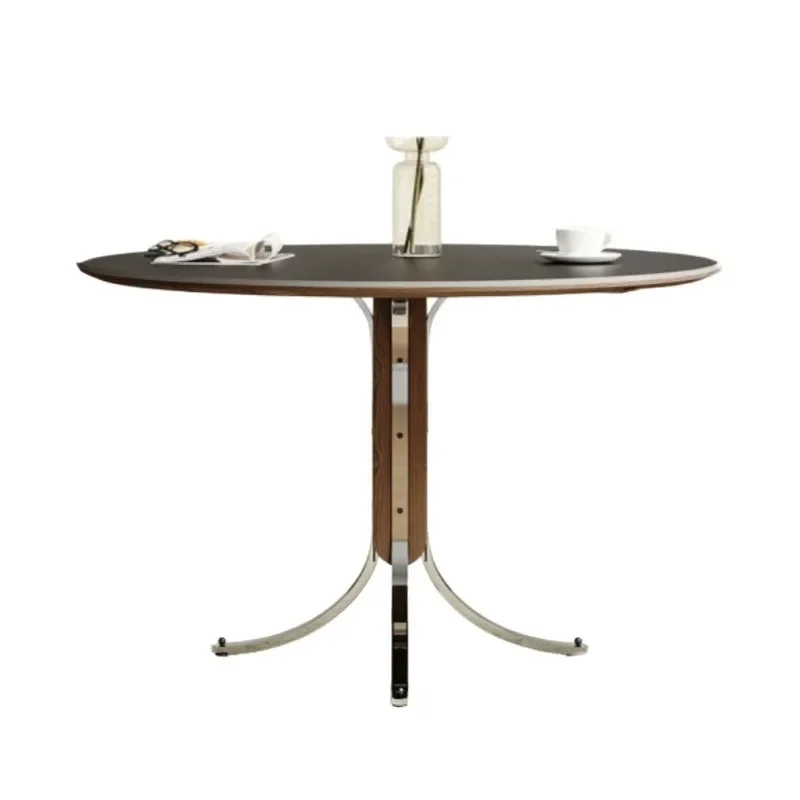 Small round dining table French retro black round Bauhaus stainless steel negotiation conference table