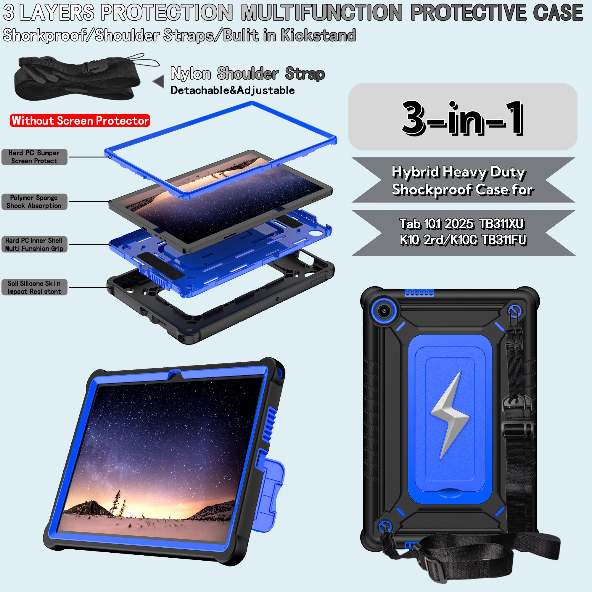 Armor Stand Case Universal For Lenovo Tab 10.1 2025 K10C Model TB311XU TB311FU ZAEH0019IN ZAEH0180IN ZAEJ0054IN Heavy Duty Cover