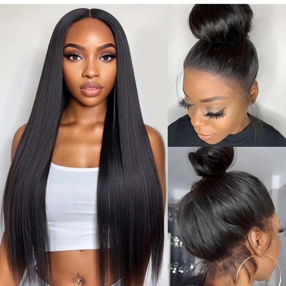 360 Lace Synthetic Lace Frontal Wigs For Women Long Silk Straight Black Hair Full Lace Synthetic Straight Wig Daily Wear Natural