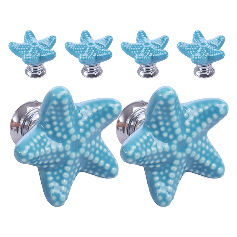 6Pcs Ceramic Handle Star Shape Coastal Theme Drawer Knob for Cabinet Wardrobe Dresser Vanity Bathroom Jewelry Box Nautical Decor