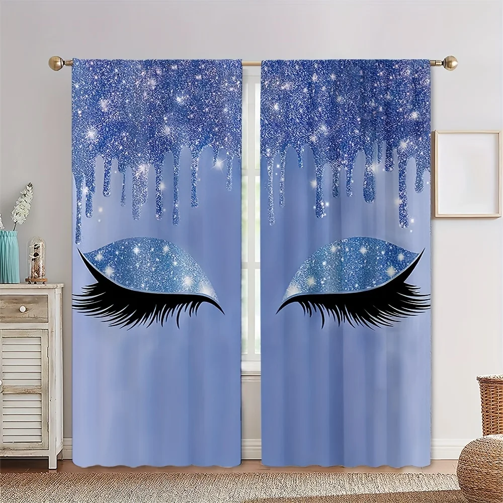 2pcs Colorful Shine Pink Eye Brow Eyeflash Print Kids Curtains for Bedroom Kitchen Living Room Door Window Treatment Home Decor