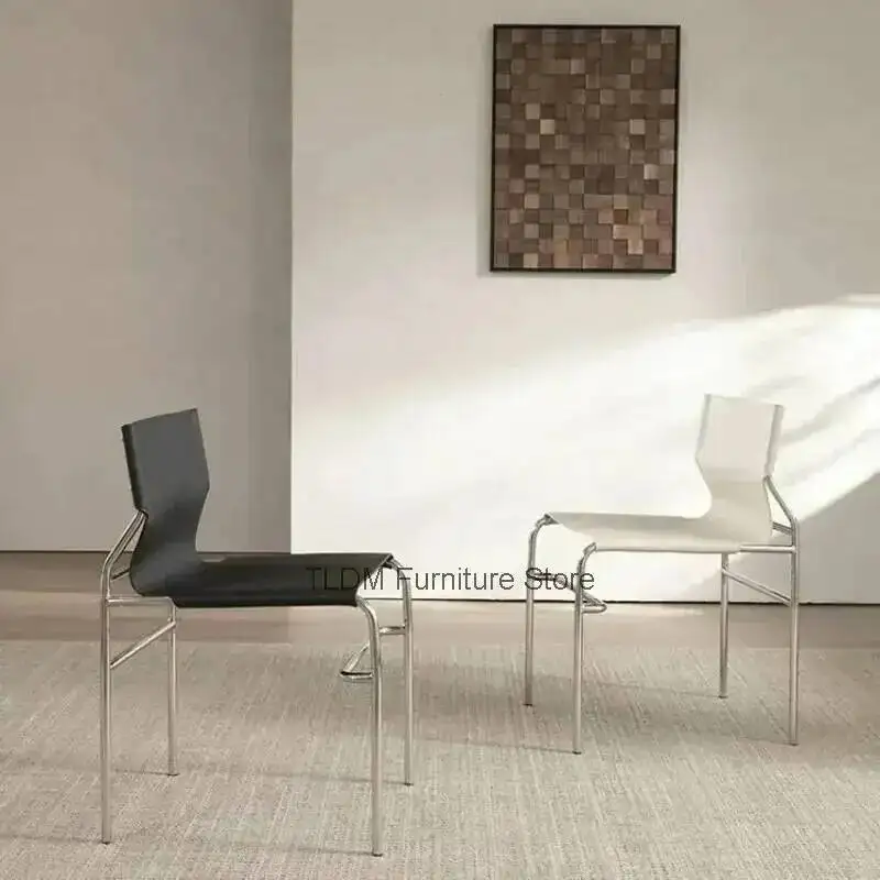 Side Modern Chrome Sling Dining Minimalist Chair, Leather Frame, Accent Industrial Chair with Chair for Kitchen Living Room