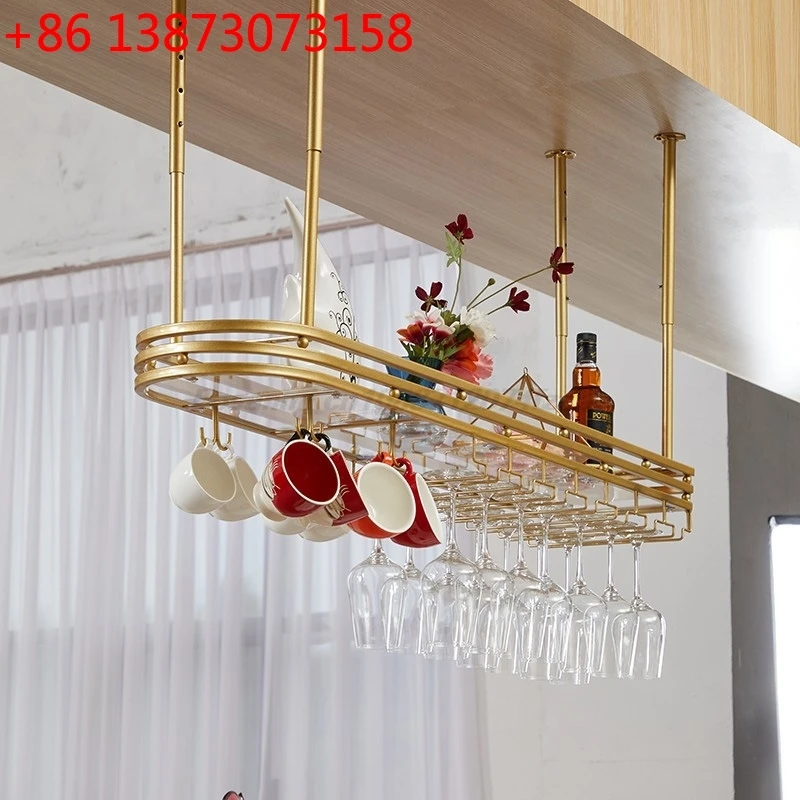 

Luxury Bar Hanging Wine Glass Rack Upside Down Stemware Holder Creative Home Mounted Red Wine Glass Storage Shelf For Kitchen