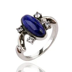 Real Pure 925 Sterling Silver Elena Rings for Women Natural Lapis Stone Vampire Diary Fine Jewelry Best Gift