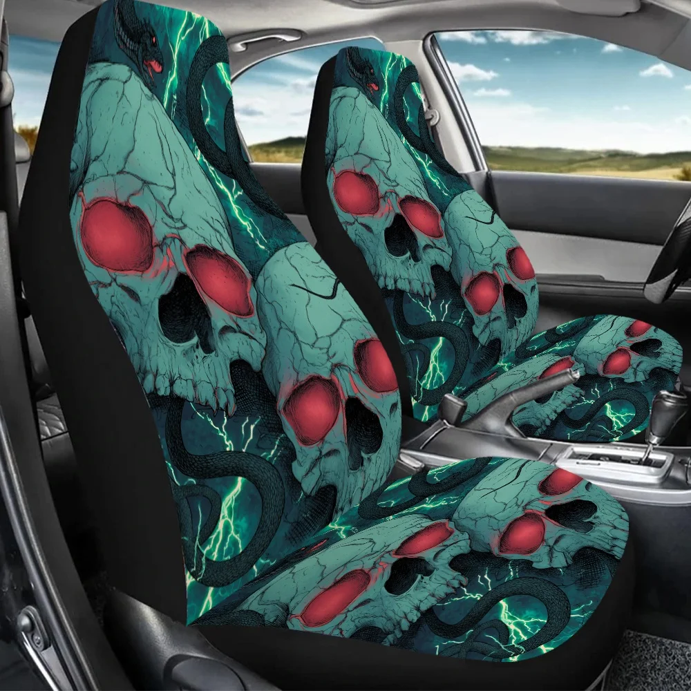 Set Of 2 Skull And Snake Print Car Seat Covers Suitable For All, Ideal Car Additions For Women, Universal Front Seat Protectors