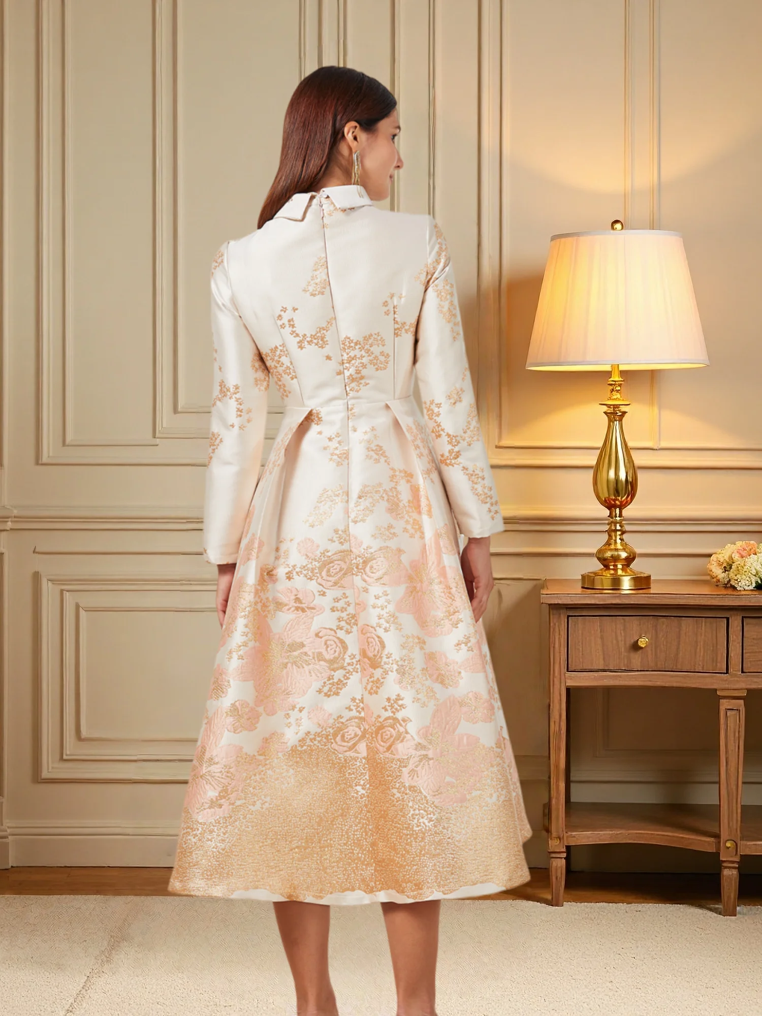 DEVCHATA 여성용 롱 맥시 자카드 드레스, 플라워 파티 무도회 가운, 럭셔리 패션, 신상, 이브닝 베스티도