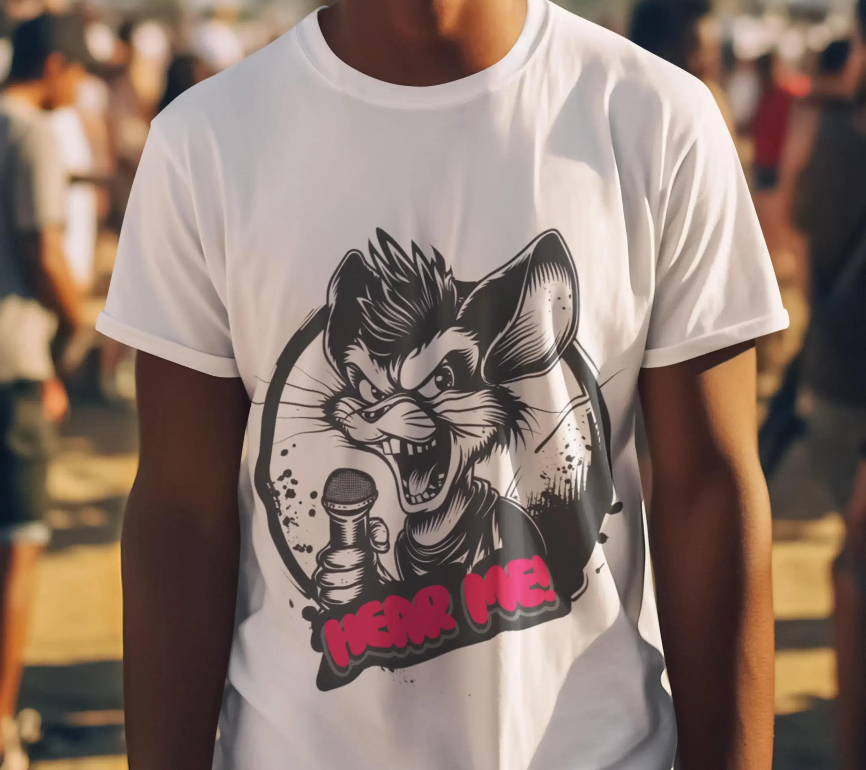 Angry mouse T Shirt Hear me tshirt Singers tee Protest t shirt Rat top music teacher gift Street art print