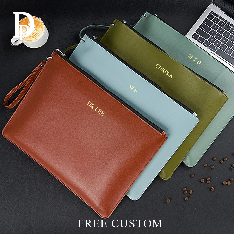 Custom Letters A4 Paper Document Bag PU Leather Luxury Business Office 13 Inch Laptop Bag With Strap Large Capacity Storage Bags