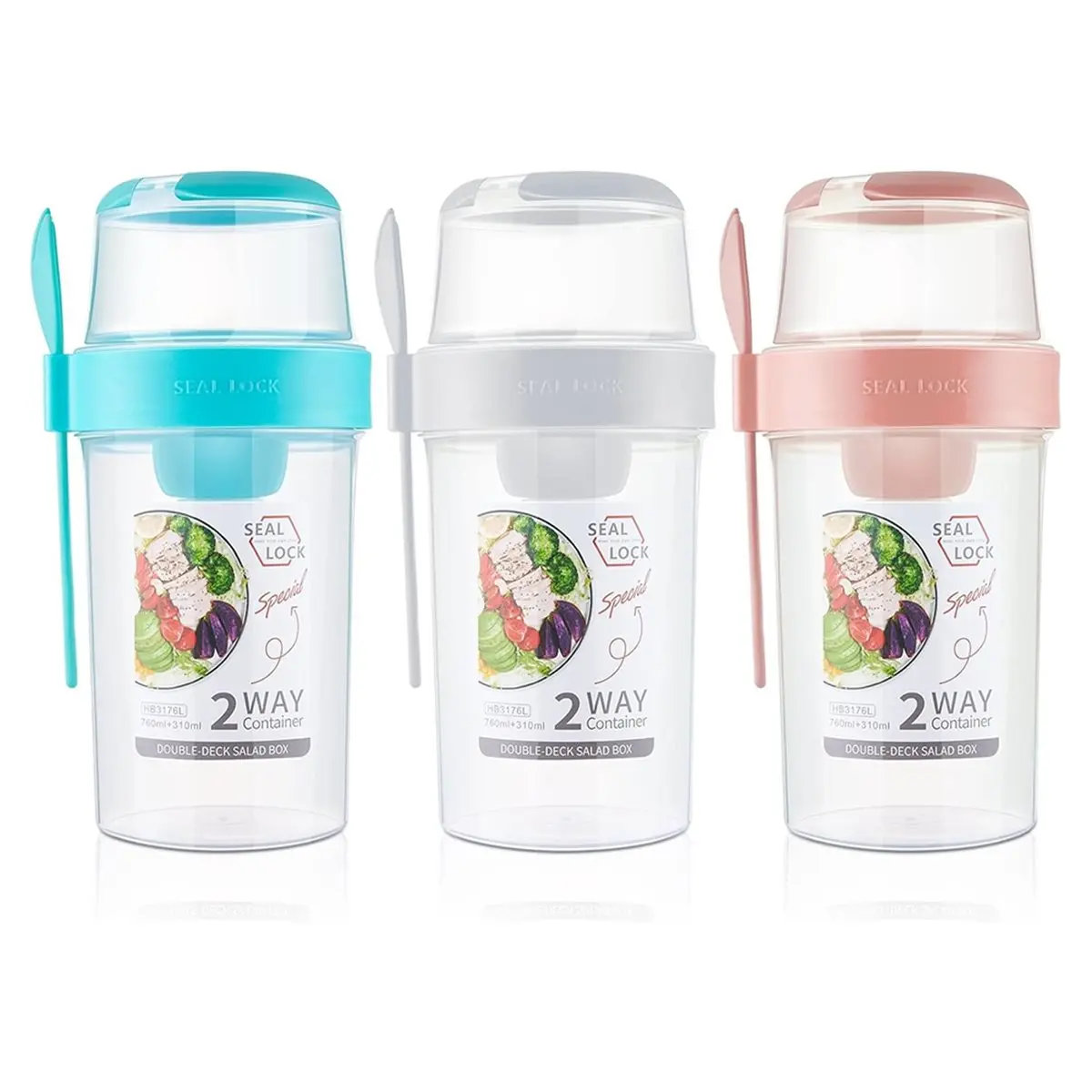 2026 Trend 3 Pcs Salad Shaker Cup with Lids and Fork Salad Container for Lunch, Portable Breakfast Meal Vegetable and Fruits