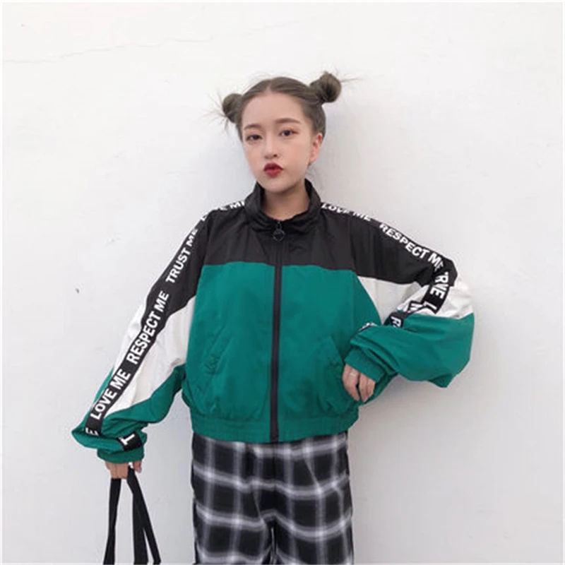 

Korean Version Of Jacket Trendy Short Sleeved Loose And Versatile Sports And Leisure Patchwork Letter Printed Jacket For Women's