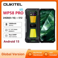 OUKITEL WP58 PRO 5G Rugged Phone UMS9621S Octa-core 6.7'' HD 10000mAh 33W 24GB(8+16) RAM + 512 ROM Android 15 NFC Cellphone with Camping Lamp
