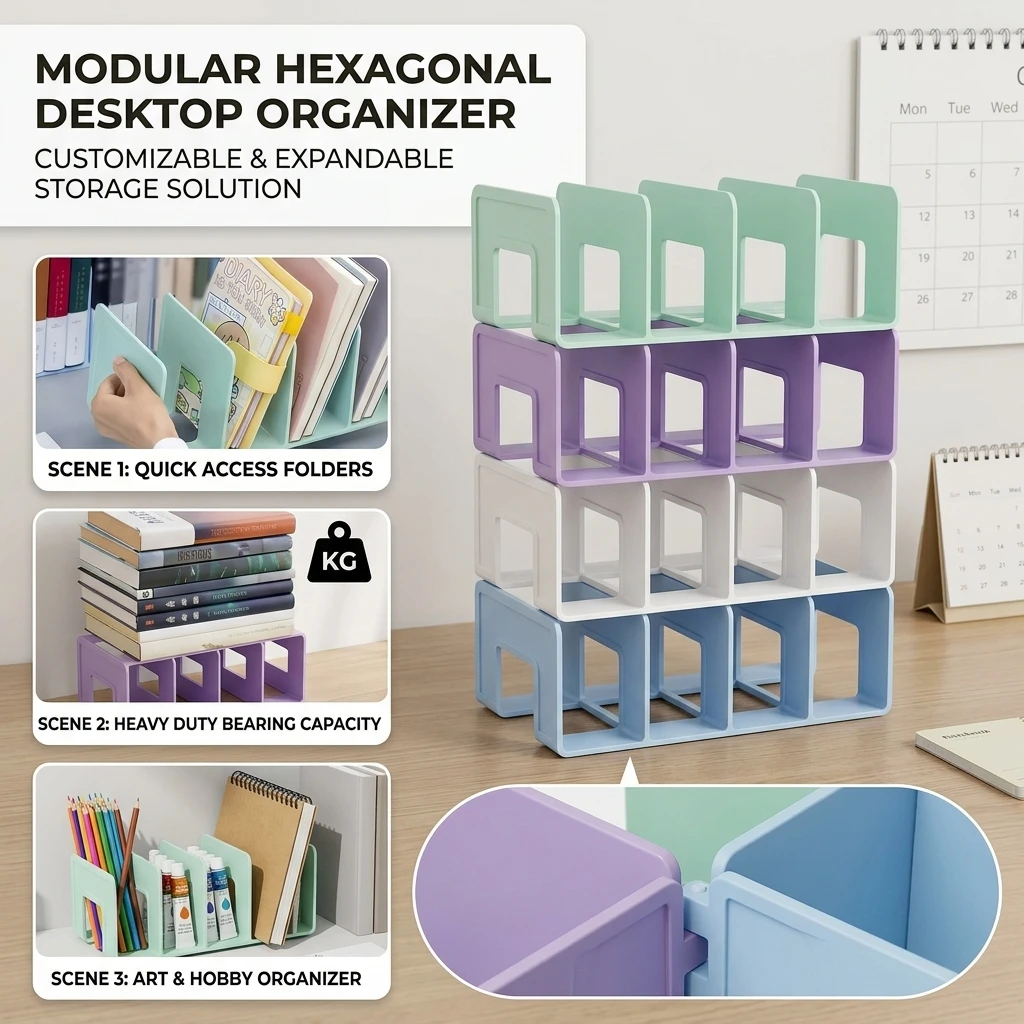 Book stand 4 Vertical Compartments Plastic File Sorter Rack Desk Bookend Storage Organizer Office Desktop File Organizer