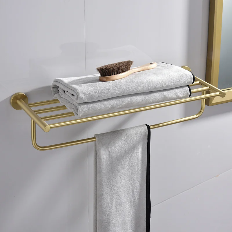 Premium Hotel Luxury Brushed Gold 9-Piece Full Set Eco-Friendly Metal Bathroom Accessories Wall-Mounted Hardware Kit