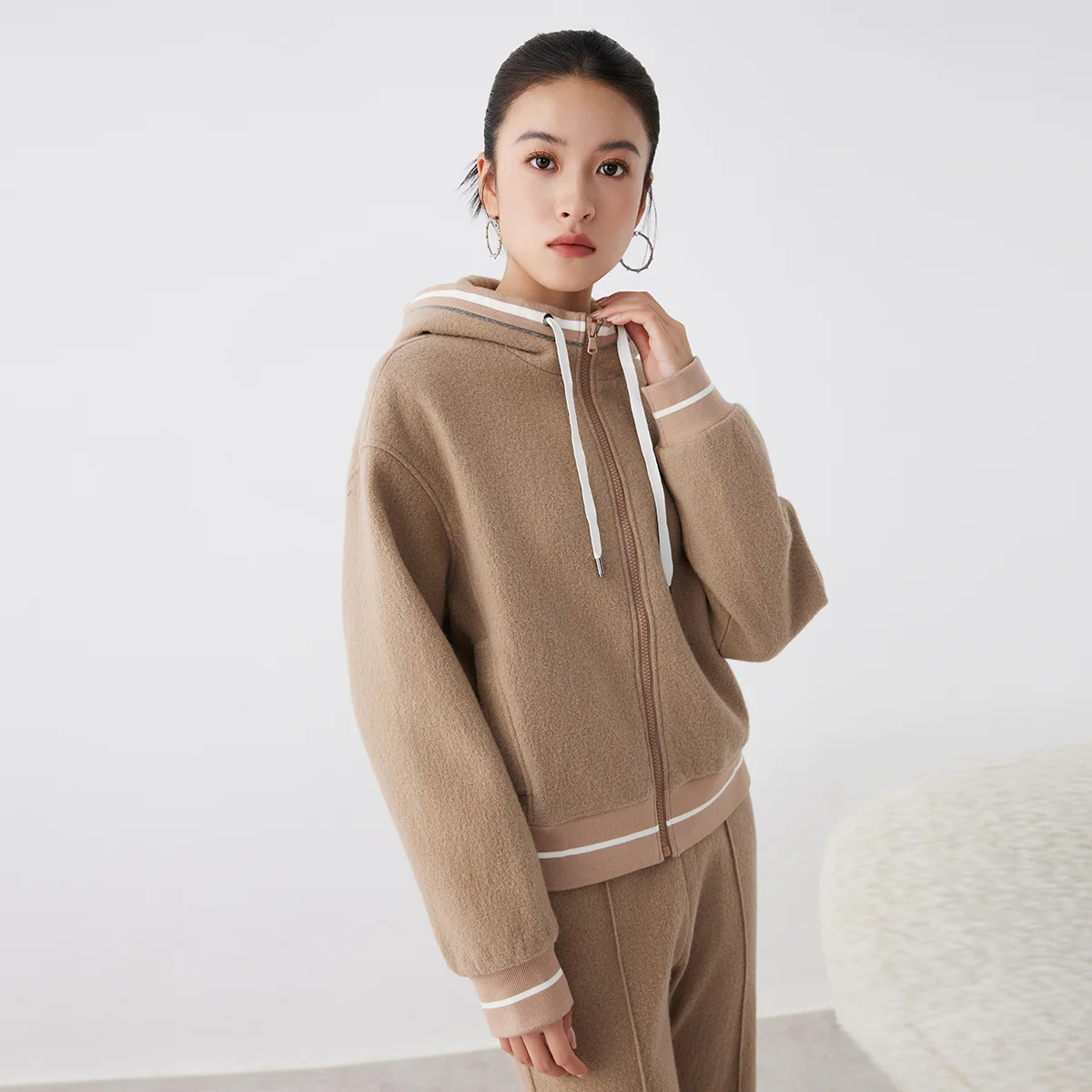 K2675W High quality luxury brand women's 100% merino wool pullover hooded sweatshirt hoody