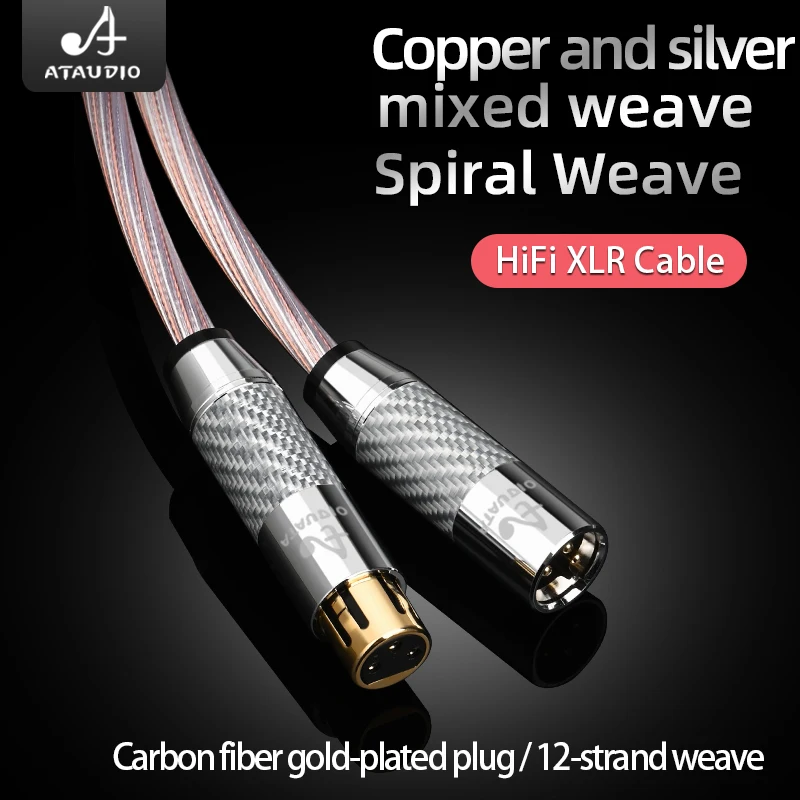 ATAUDIO HiFi XLR Cable Copper and Silver Mixed Spiral Weave Gold Plated Plug Balanced 2XLR Male to 2XLR Female for Microphone